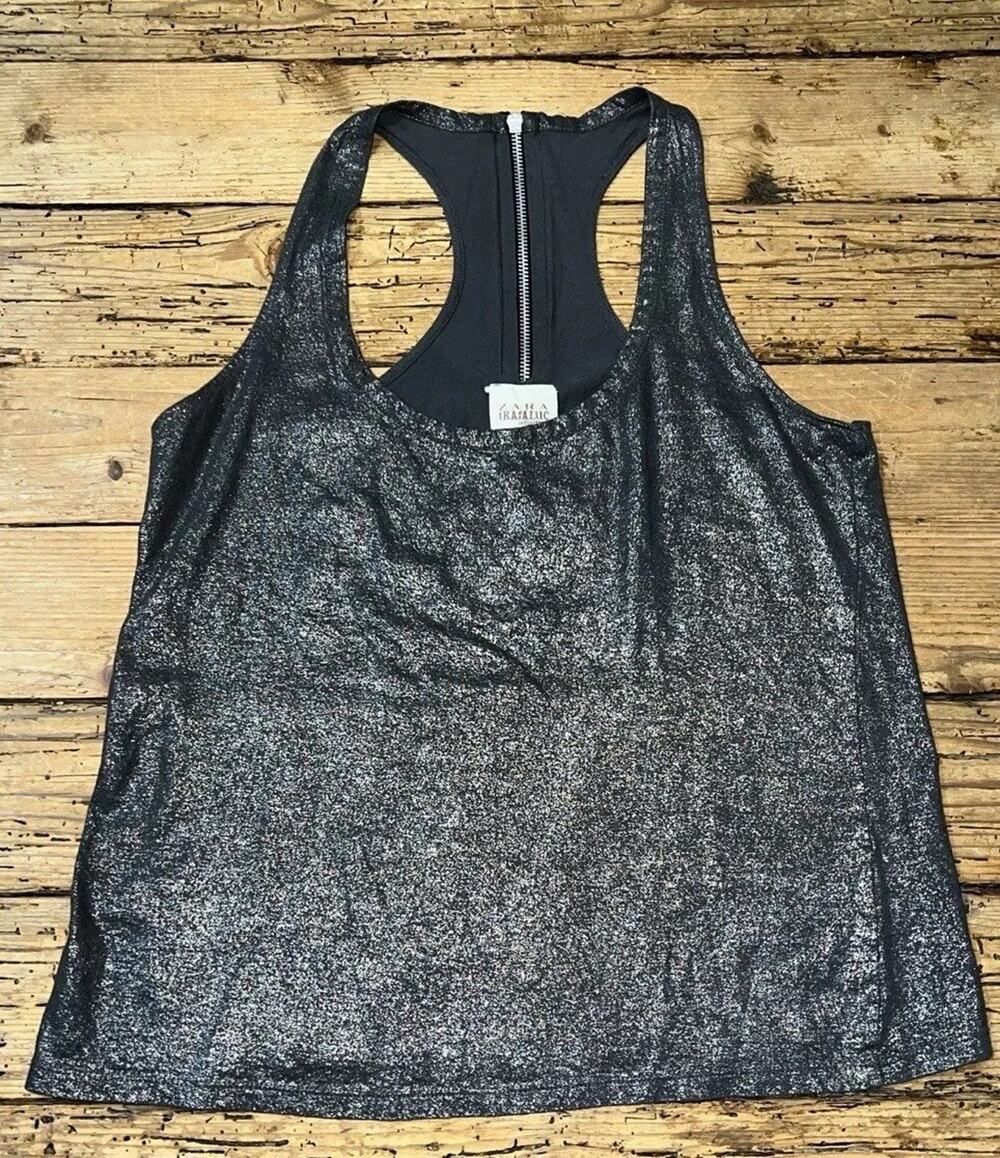 Zara Trafaluc Collection Women’s Size M Scoop Neck Grey Metallic Tank Top NWOT
